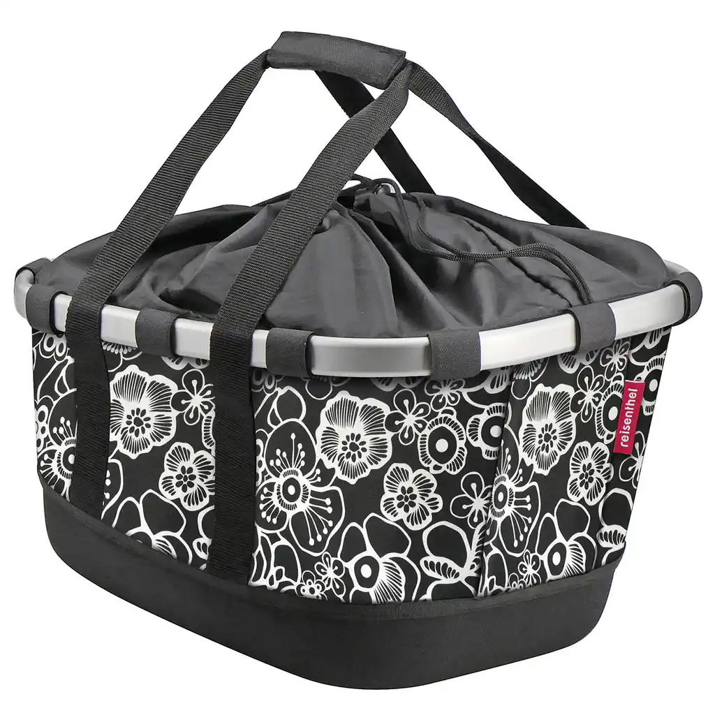 KLICKfix Reisenthel Bikebasket GT mit KLICKfix Bodenkupplung für Racktime Gepäckträger fleur schwarz